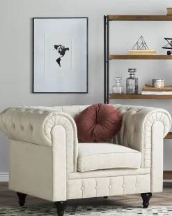 Nojatuolit<Beliani Beige Kangasverhoiltu Nojatuoli Chesterfield