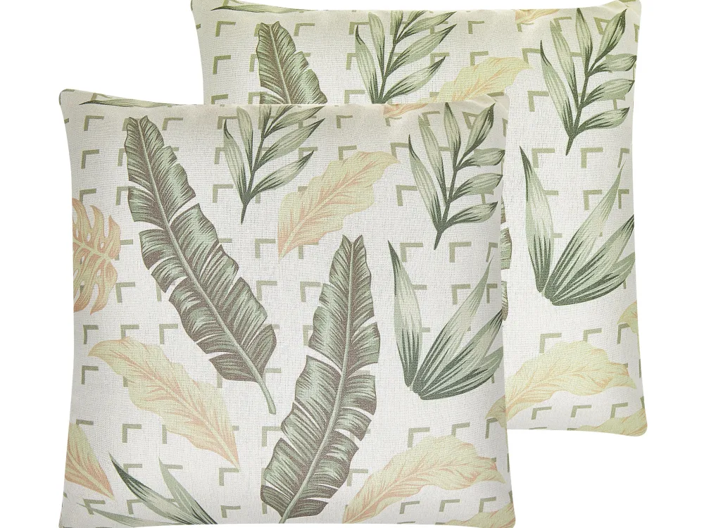 Cheap Beliani Beige Koristetyyny Vihrea Lehtikuvio 45 X 45 Cm 2 Kpl Rhapis