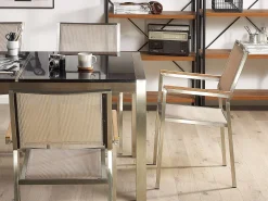 Best Beliani 6-Istuttava Ulkoruokailuryhma Poltettu Graniittitaso Tekstiilituolit Musta/Beige Grosseto