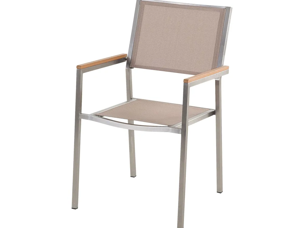 Best Beliani 6-Istuttava Ulkoruokailuryhma Poltettu Graniittitaso Tekstiilituolit Musta/Beige Grosseto