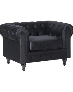 Nojatuolit<Beliani Musta Samettiverhoiltu Nojatuoli Chesterfield