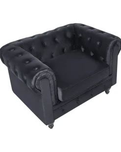 Nojatuolit<Beliani Musta Samettiverhoiltu Nojatuoli Chesterfield