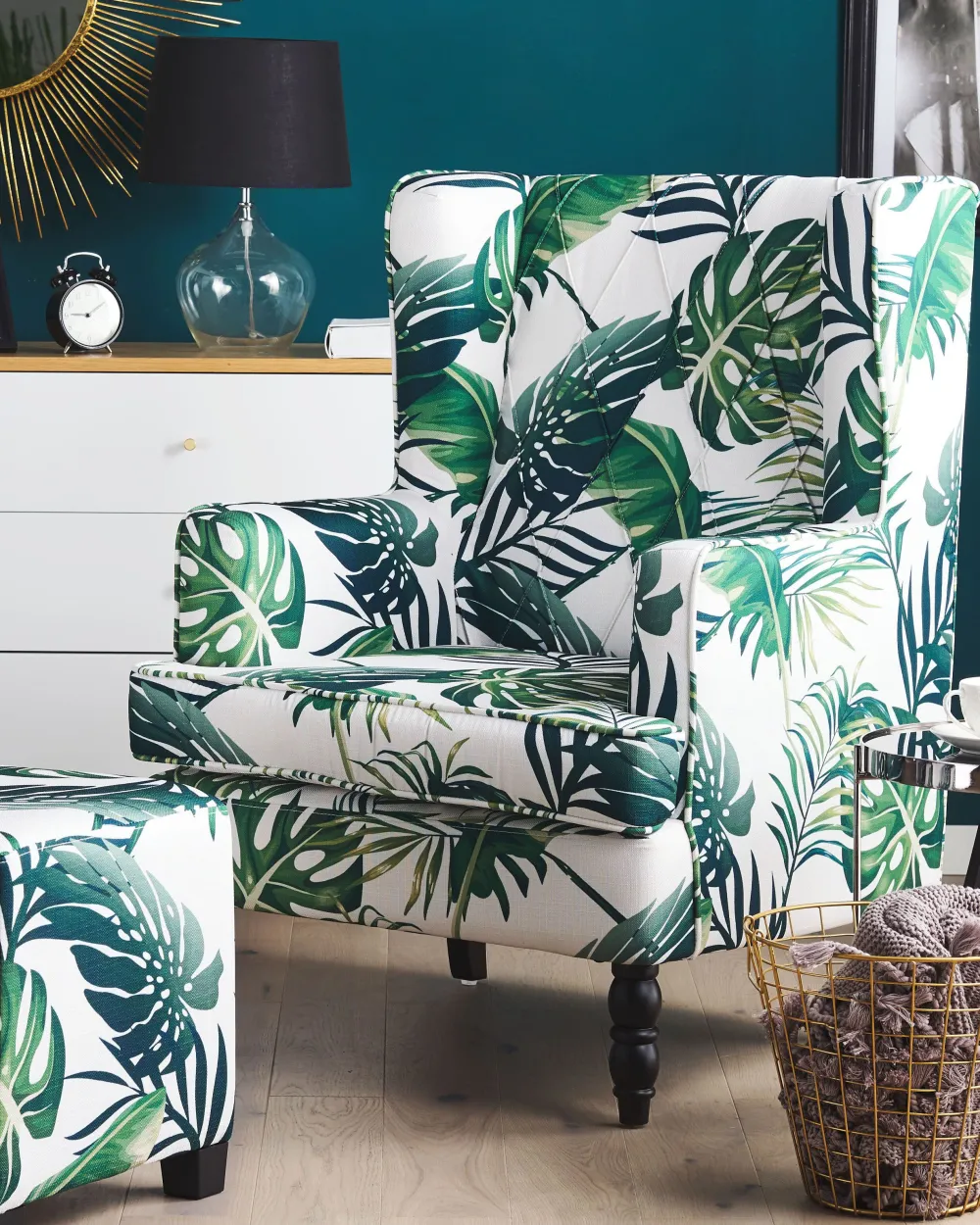 Shop Beliani Nojatuoli Rahilla Lehtikuviollinen Vihrea Sandset