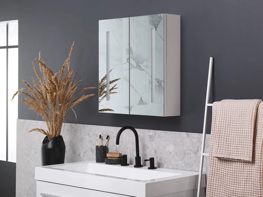 Store Beliani Peilikaappi Led-Valo Valkoinen 60 X 60 Cm Chabunco