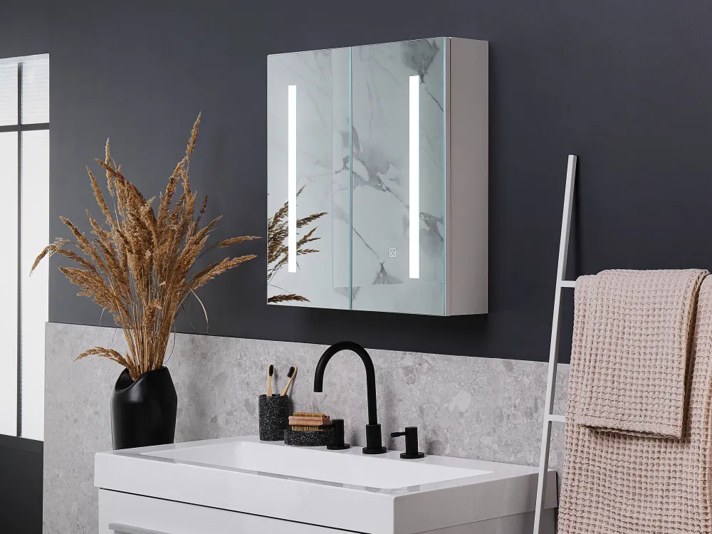 Store Beliani Peilikaappi Led-Valo Valkoinen 60 X 60 Cm Chabunco