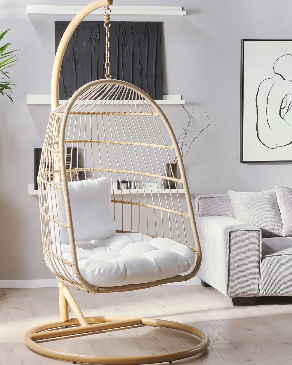 Discount Beliani Riipputuoli Jalustalla Polyrottinki Beige Allera