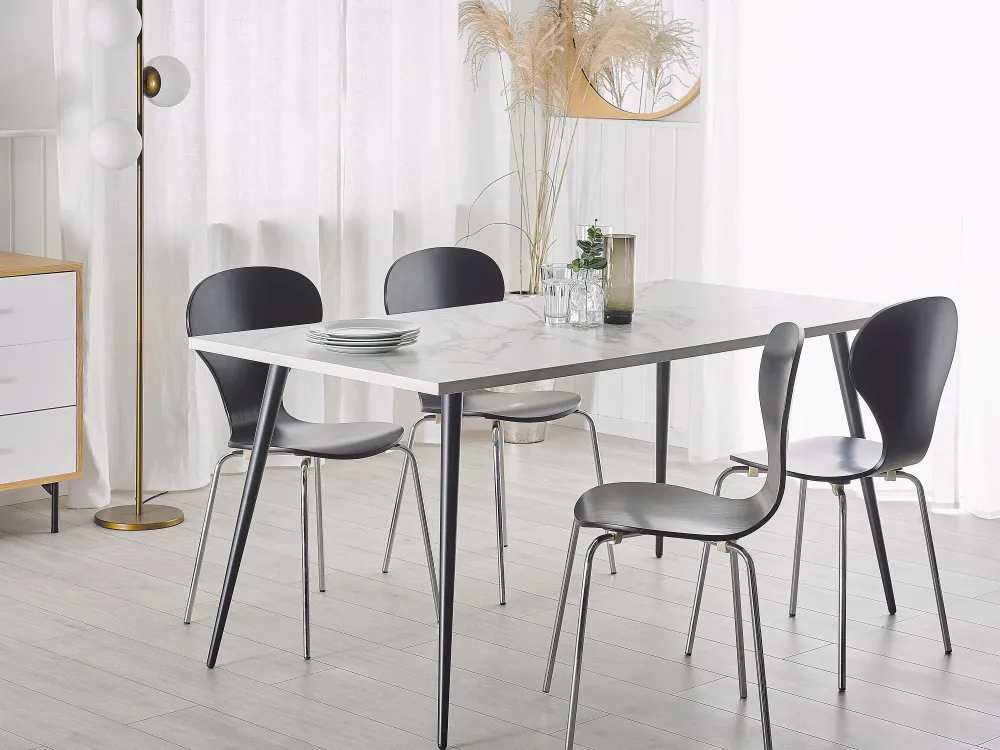 Best Sale Beliani Ruokapoyta Marmorikuvio Valkoinen/Musta 160 X 80 Cm Santiago