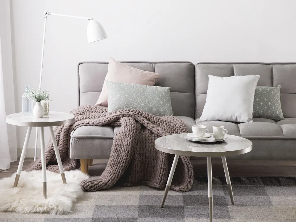 Cheap Beliani Sohvapoyta Marmorikuvio Valkoinen/Hopea Ramona