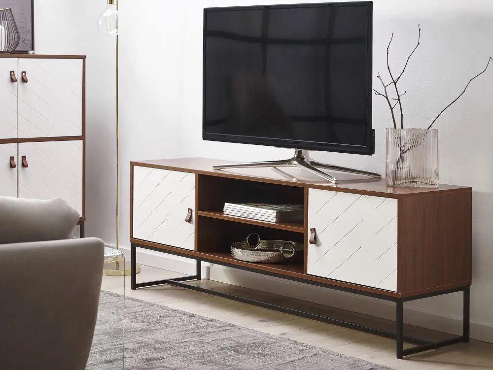 Säilytys<Beliani Tv-Taso 2 Kaappia 2 Hyllya Tumma Puu/Valkoinen Nueva