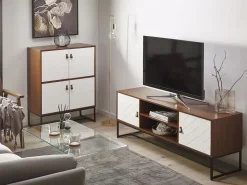 Säilytys<Beliani Tv-Taso 2 Kaappia 2 Hyllya Tumma Puu/Valkoinen Nueva