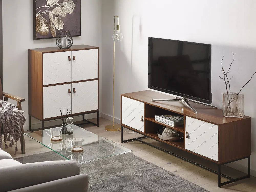 Säilytys<Beliani Tv-Taso 2 Kaappia 2 Hyllya Tumma Puu/Valkoinen Nueva