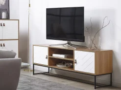 Säilytys<Beliani Tv-Taso 2 Kaappia 2 Hyllya Vaalea Puu/Valkoinen Nueva