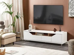 Säilytys<Beliani Tv-Taso 2 Kaappia 2 Laatikkoa Valkoinen/Vaalea Puu Cinci