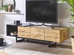 Best Beliani Tv-Taso 2 Kaappia 2 Laatikkoa Vaalea Puu/Musta Fiora