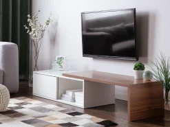 Cheap Beliani Tv-Taso Saadettava Kaappi Valkoinen/Tumma Puu Yonkers