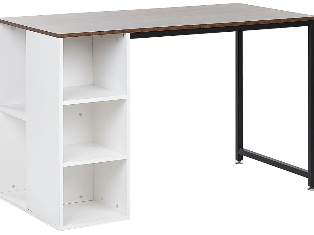 Sale Beliani Tyopoyta 5 Hyllya Tumma Puu/Valkoinen 120 X 60 Cm Dese